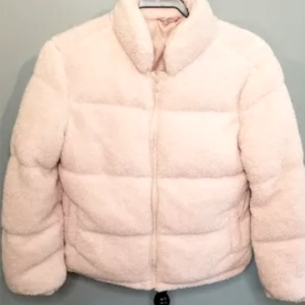 Pink teddy puffer jacket